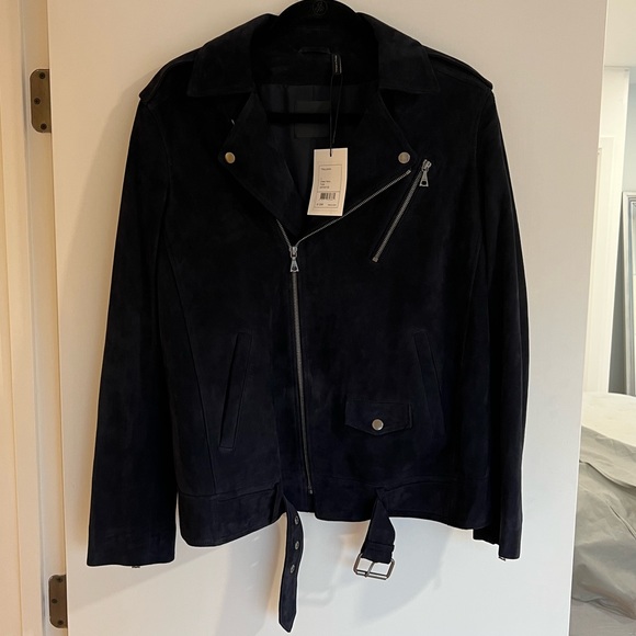 Theory Jackets & Blazers - Theory Tralsmin Belted Moto Lambskin Suede Jacket